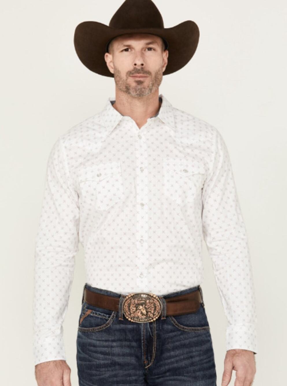 Cody James North Star Jacquard Geo Print Pearl Snap Western Shirt Men XXL White